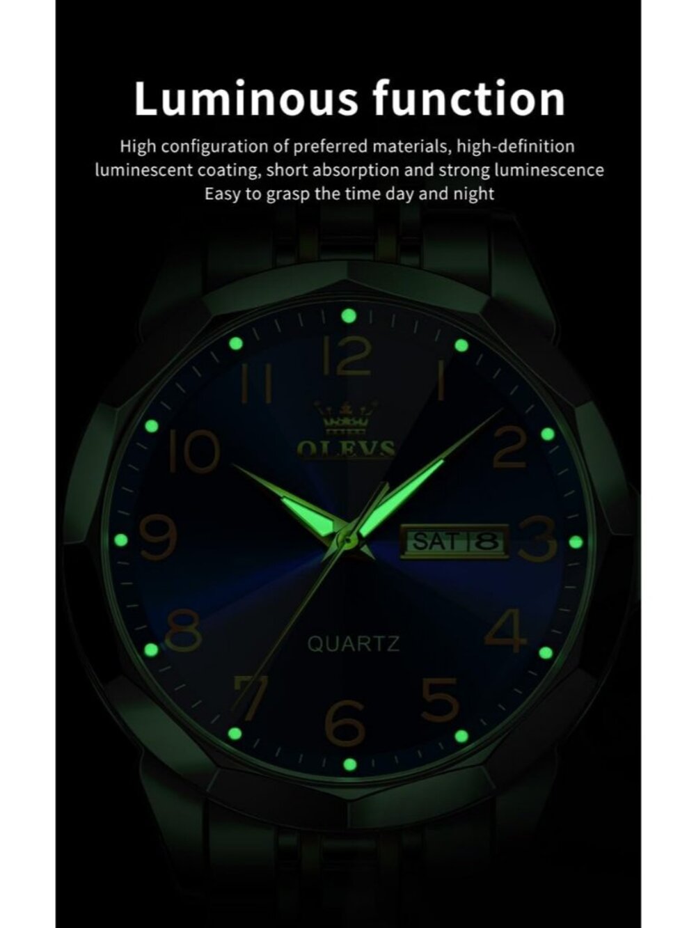 Men's Silver Blue Analog Simple Business Stainless Waterproof Luminous Watch - Picture 5 of 6